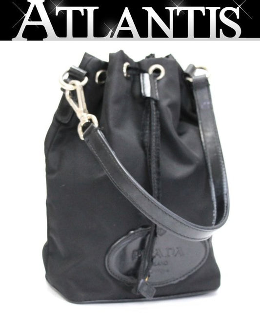 PRADA Nylon Drawstring Pouch Handbag Black