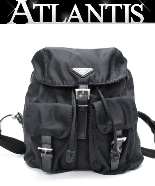 PRADA Double Pocket Nylon Backpack Black
