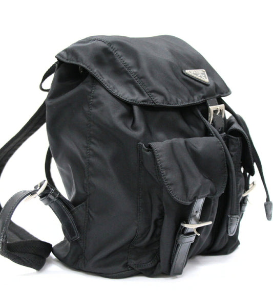 PRADA Double Pocket Nylon Backpack Black