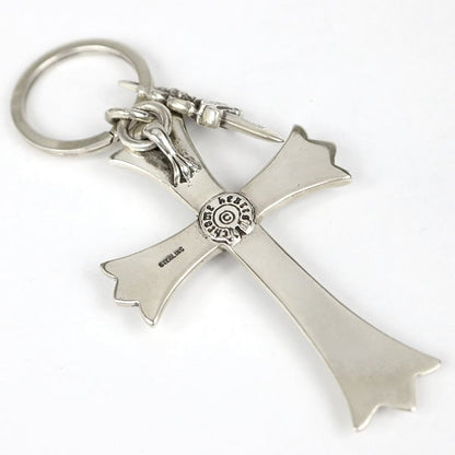 CHROME HEARTS Large Cross Split Dagger Keyring Silver