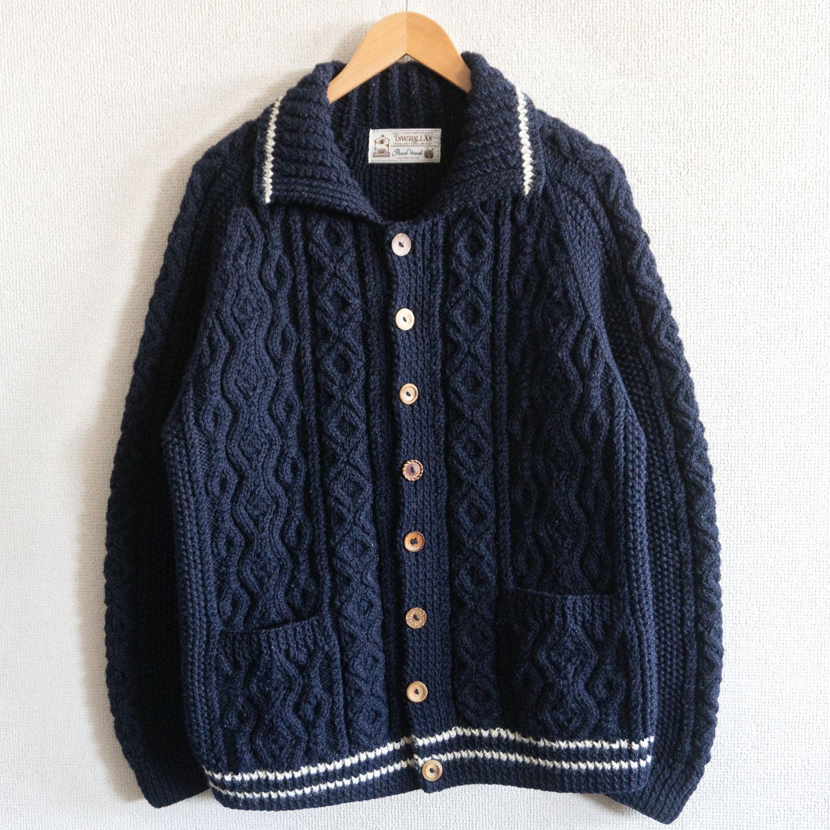INVERALLAN 3A Lumber Cable Knit Cardigan Navy Size L