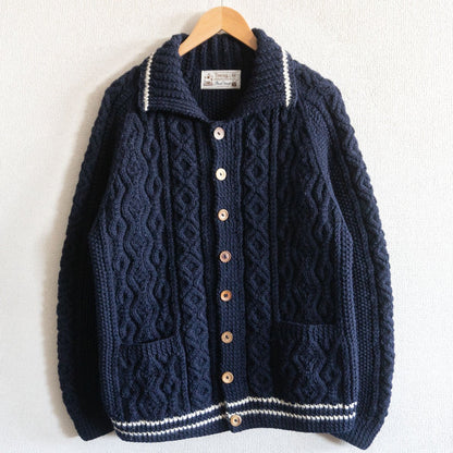 INVERALLAN 3A Lumber Cable Knit Cardigan Navy Size L