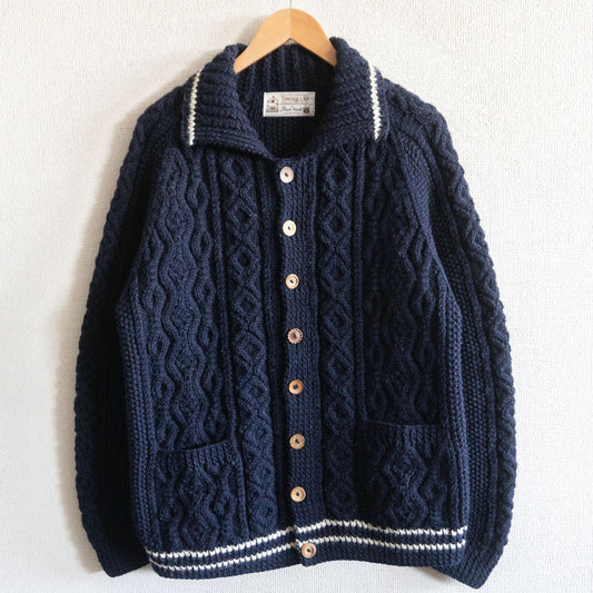 INVERALLAN 3A Lumber Cable Knit Cardigan Navy Size L