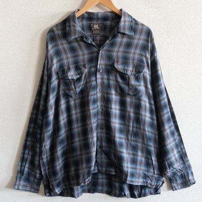 RRL 90s Ombre Check Rayon Open Collar Shirt Size L