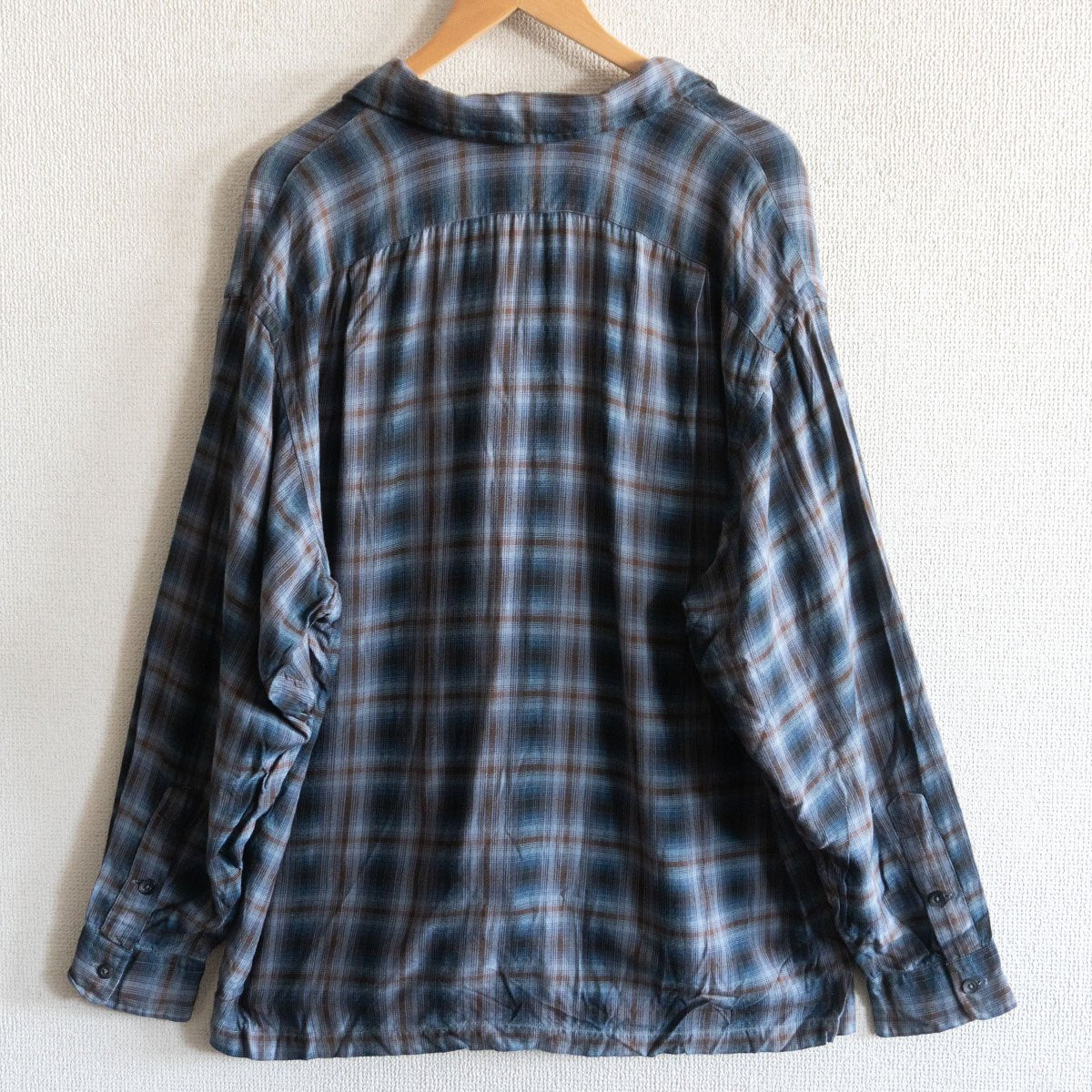 RRL 90s Ombre Check Rayon Open Collar Shirt Size L