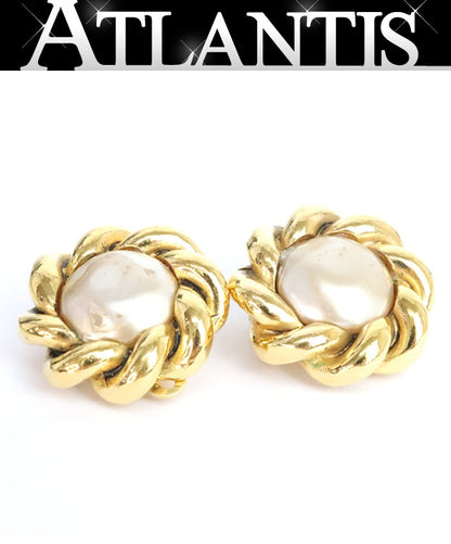 CHANEL Vintage Faux Pearl Gold GP Earrings