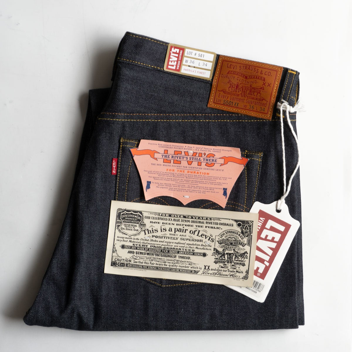 LEVI'S VINTAGE CLOTHING 44501 S501XX Big E Denim Size 36×34
