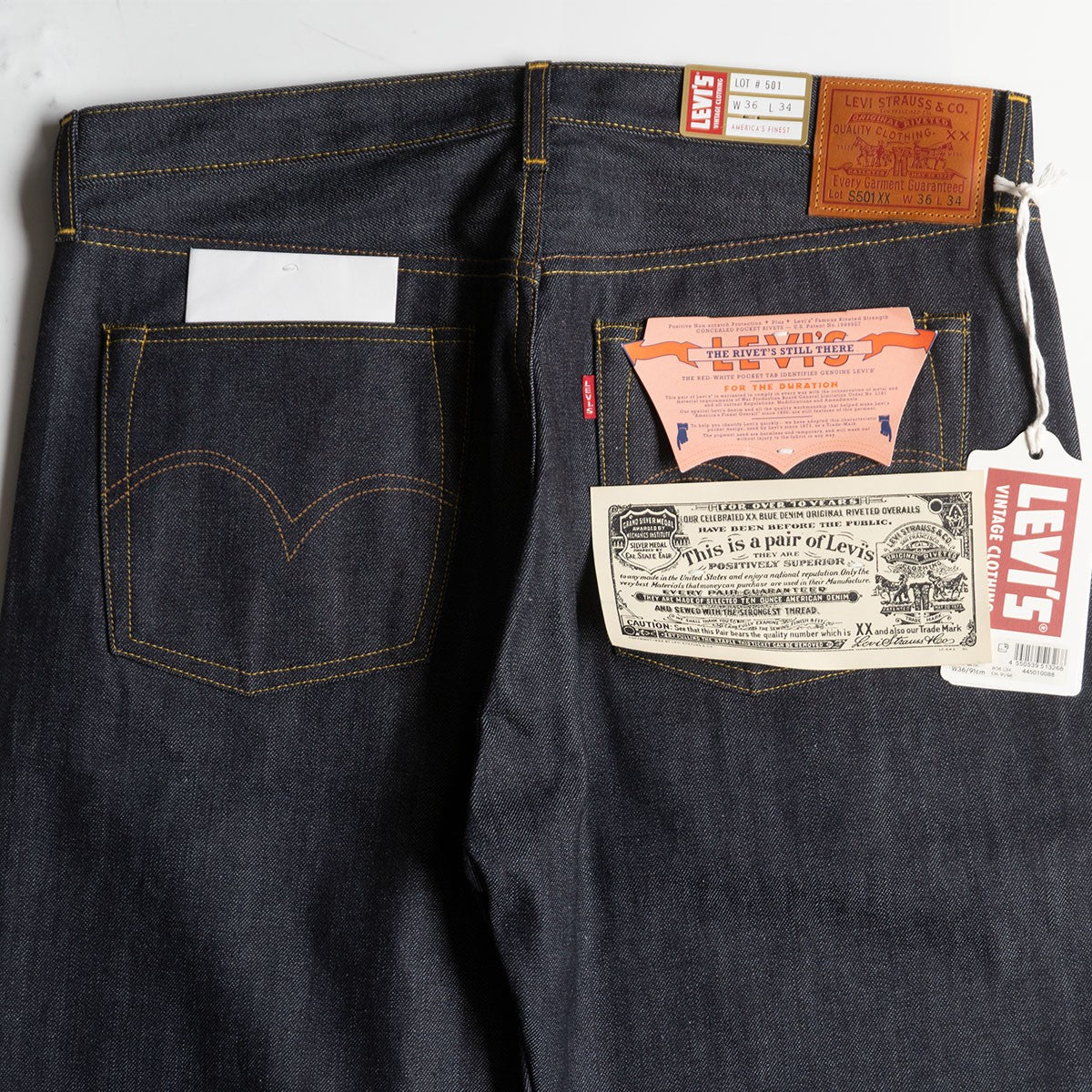 LEVI'S VINTAGE CLOTHING 44501 S501XX Big E Denim Size 36×34