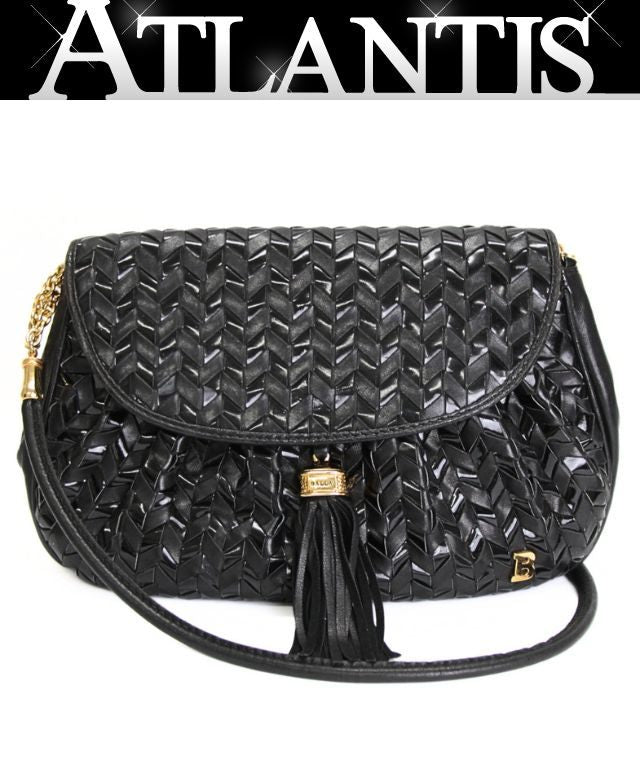 BALLY Black Leather Fringe Shoulder Bag