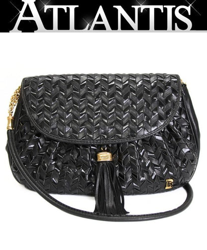 BALLY Black Leather Fringe Shoulder Bag