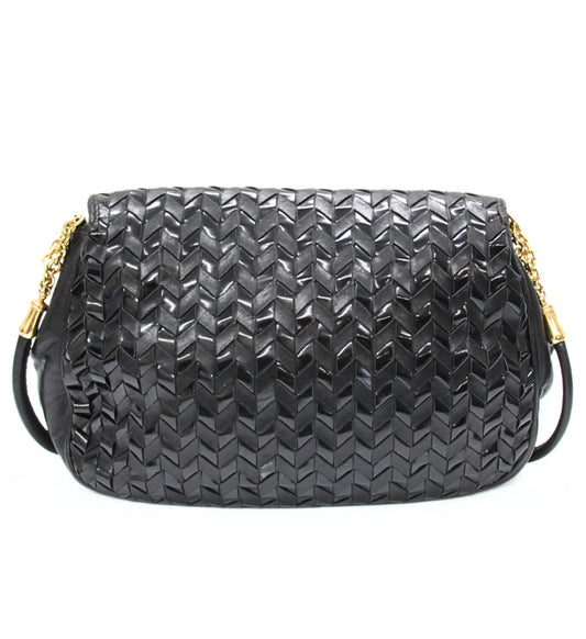 BALLY Black Leather Fringe Shoulder Bag