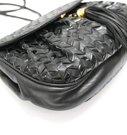 BALLY Black Leather Fringe Shoulder Bag
