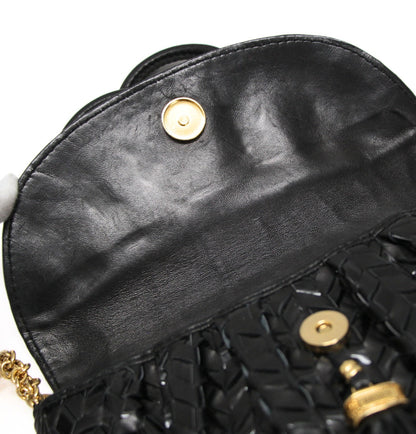 BALLY Black Leather Fringe Shoulder Bag