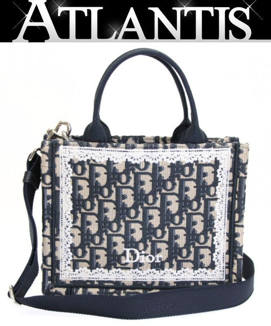 CHRISTIAN DIOR Oblique Mini Book Lace Navy Bag