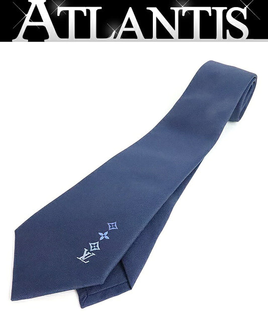 Louis Vuitton Monogram Logo Silk Tie Blue