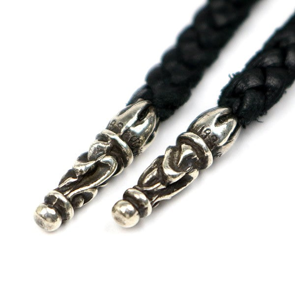 CHROME HEARTS Leather Braid Necklace Silver 925 Black