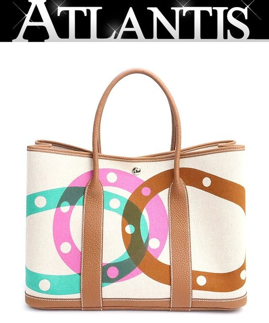 HERMES Garden Party PM Toile H Beige Gold Tote