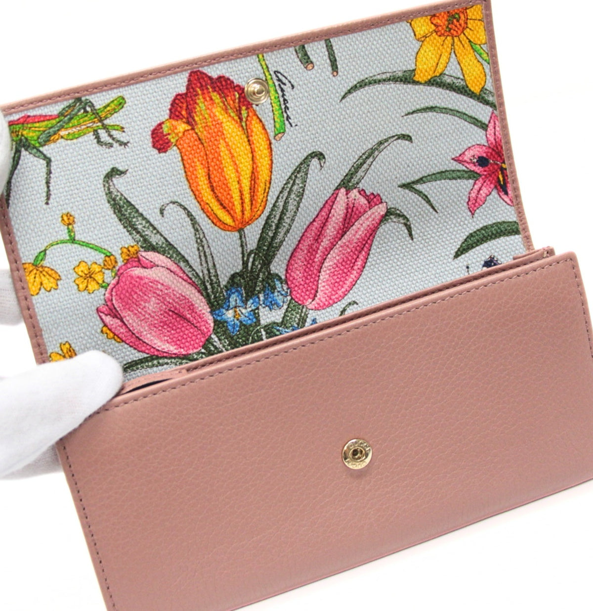 GUCCI Tulip L-Zip Calf Leather Wallet Pink