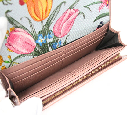 GUCCI Tulip L-Zip Calf Leather Wallet Pink