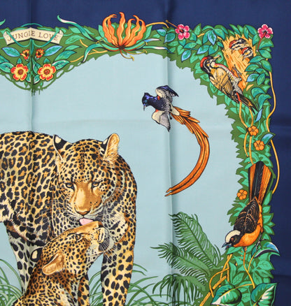 HERMES Jungle Love Carre 90 Scarf Blue