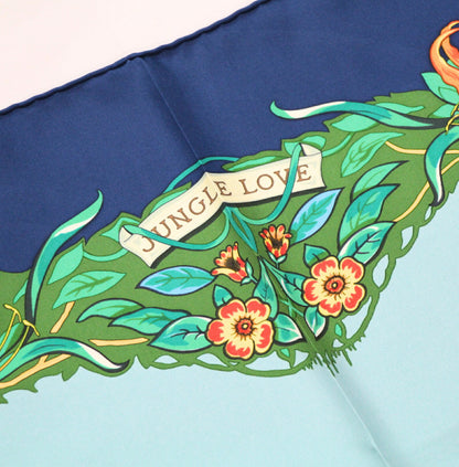 HERMES Jungle Love Carre 90 Scarf Blue