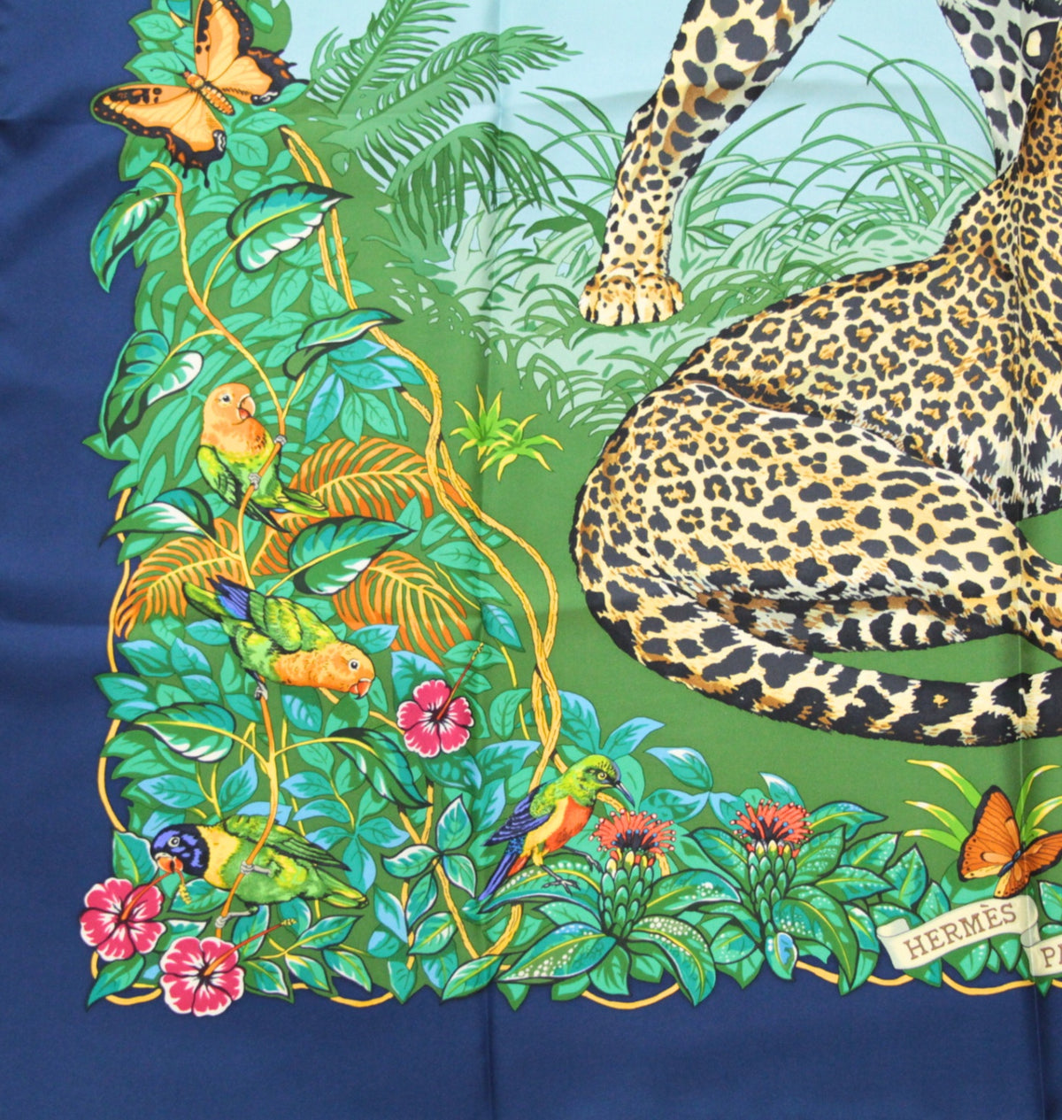 HERMES Jungle Love Carre 90 Scarf Blue