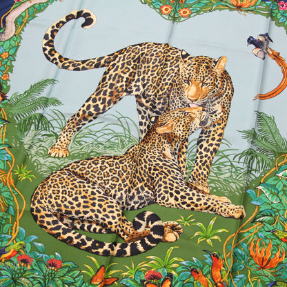 HERMES Jungle Love Carre 90 Scarf Blue