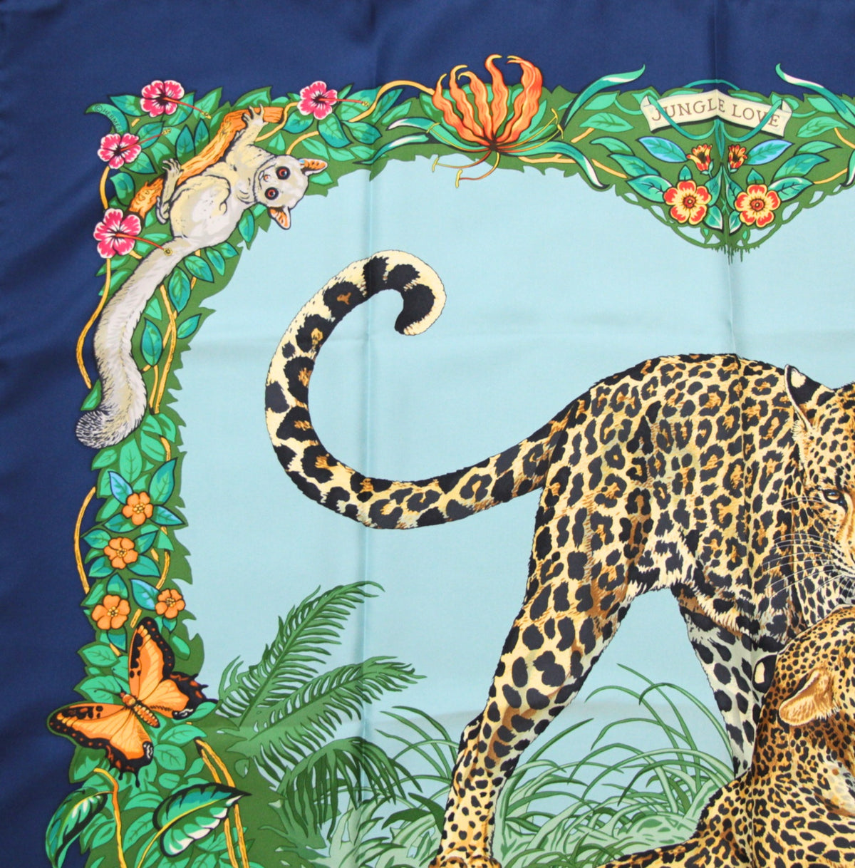HERMES Jungle Love Carre 90 Scarf Blue