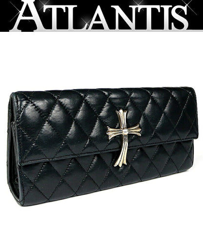 CHROME HEARTS Large Cross Leather Clutch Bag Black