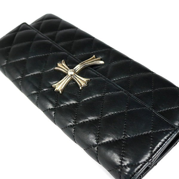 CHROME HEARTS Large Cross Leather Clutch Bag Black