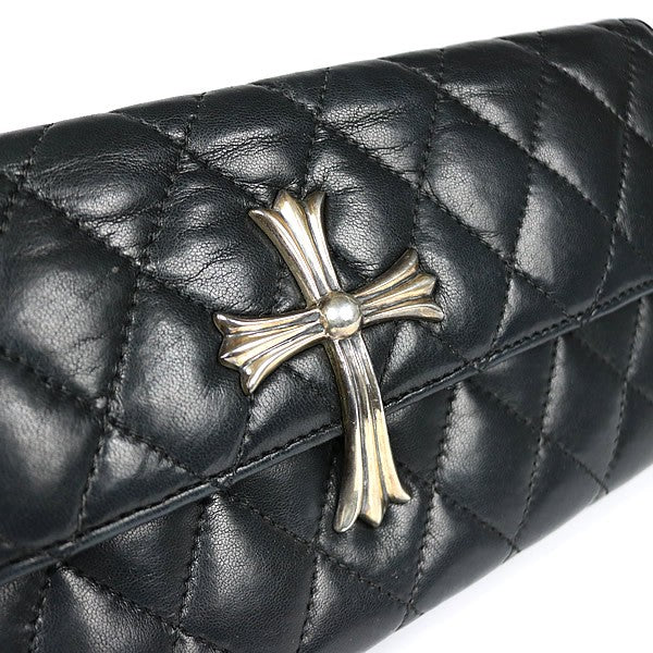 CHROME HEARTS Large Cross Leather Clutch Bag Black