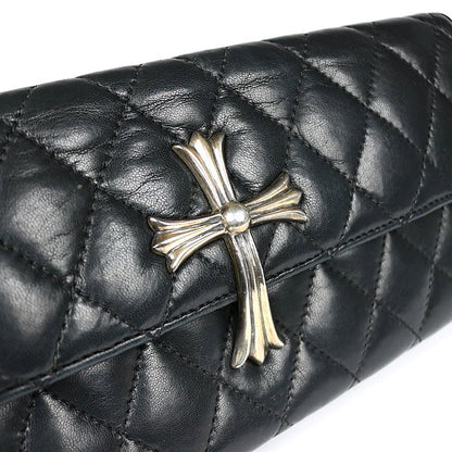 CHROME HEARTS Large Cross Leather Clutch Bag Black