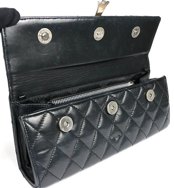 CHROME HEARTS Large Cross Leather Clutch Bag Black