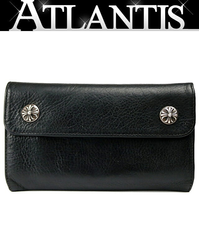 CHROME HEARTS WAVE Cross Button Leather Wallet Black