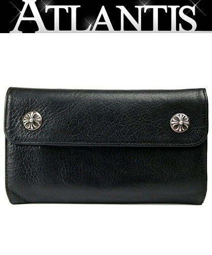CHROME HEARTS WAVE Cross Button Leather Wallet Black