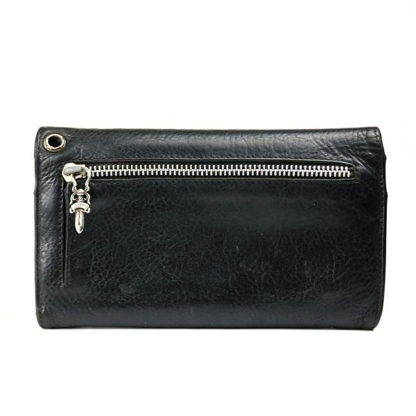 CHROME HEARTS WAVE Cross Button Leather Wallet Black
