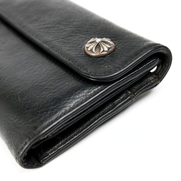 CHROME HEARTS WAVE Cross Button Leather Wallet Black