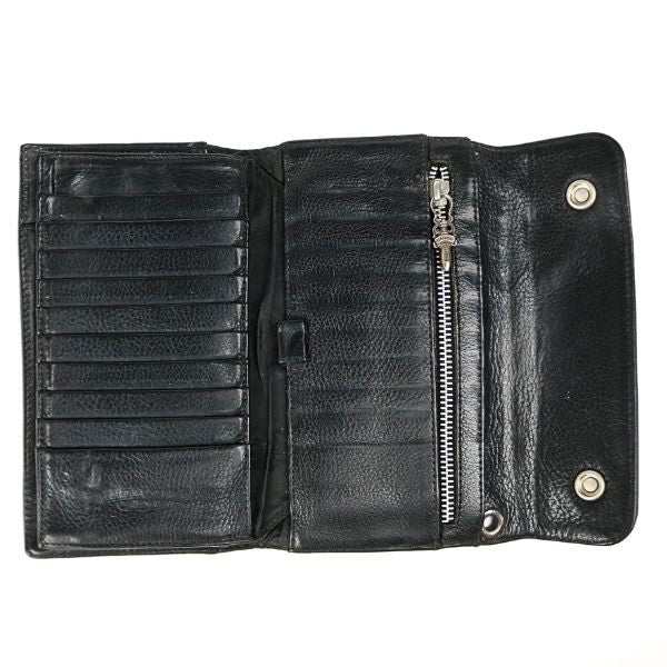 CHROME HEARTS WAVE Cross Button Leather Wallet Black