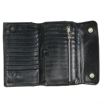 CHROME HEARTS WAVE Cross Button Leather Wallet Black