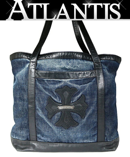 CHROME HEARTS Window CH Plus Patch Drawstring Denim Bag Blue