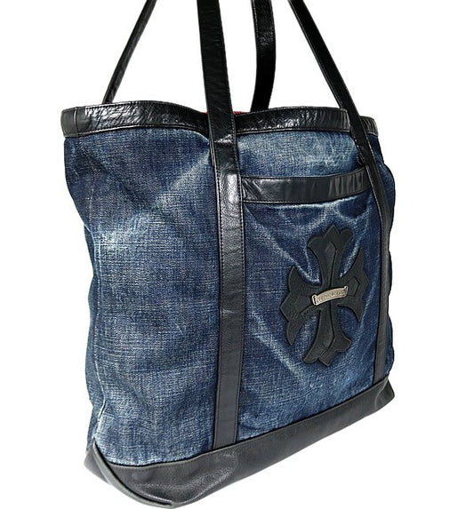 CHROME HEARTS Window CH Plus Patch Drawstring Denim Bag Blue