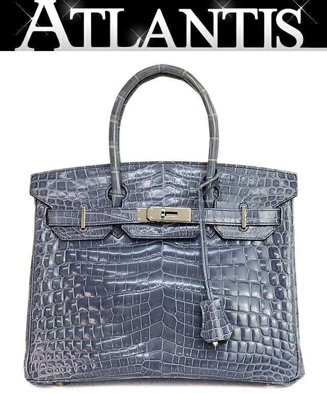 HERMES Birkin 30 Croco Niloticus Blue Bag