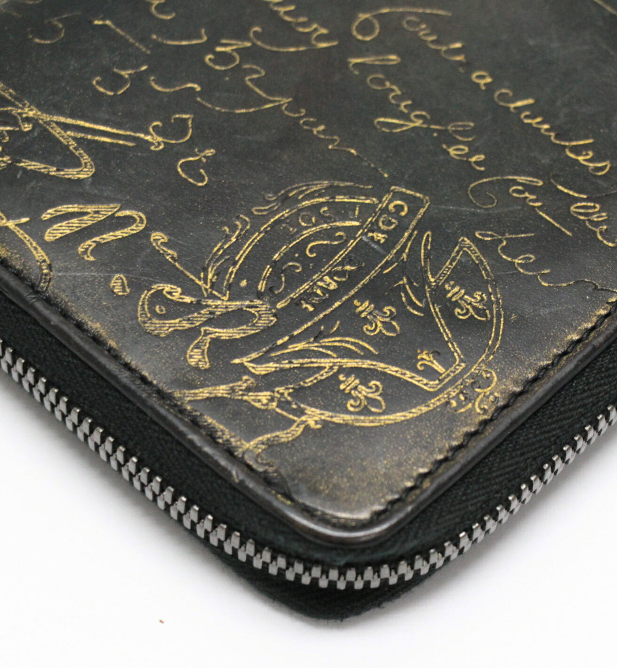 Berluti Calligraphy Leather Round Zip Black