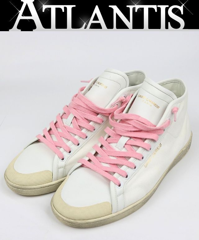 SAINT LAURENT PARIS Logo Sneakers White/Pink Size EU 43