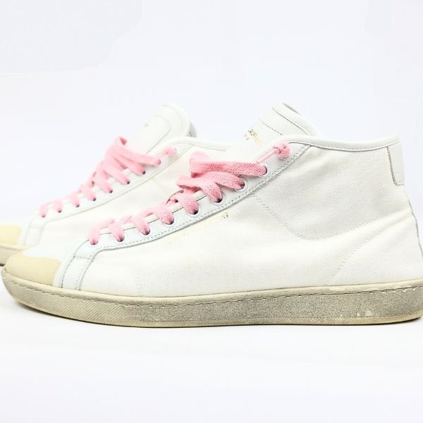 SAINT LAURENT PARIS Logo Sneakers White/Pink Size EU 43
