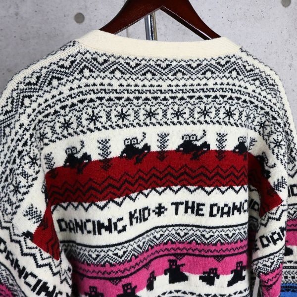 CELINE Nordic Pattern Wool Cardigan White/Multi Size XL