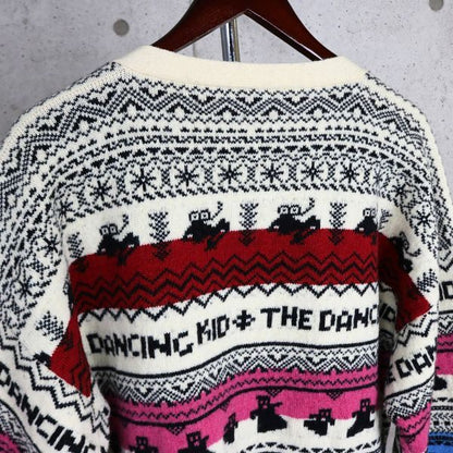 CELINE Nordic Pattern Wool Cardigan White/Multi Size XL