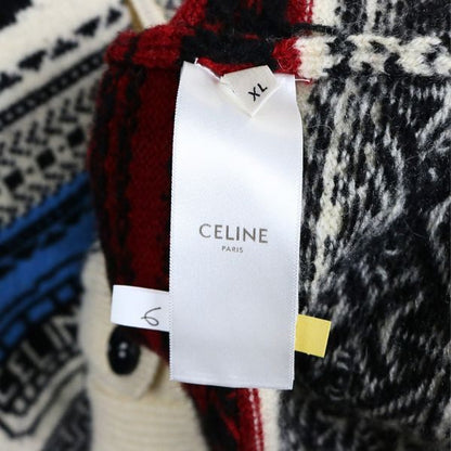 CELINE Nordic Pattern Wool Cardigan White/Multi Size XL