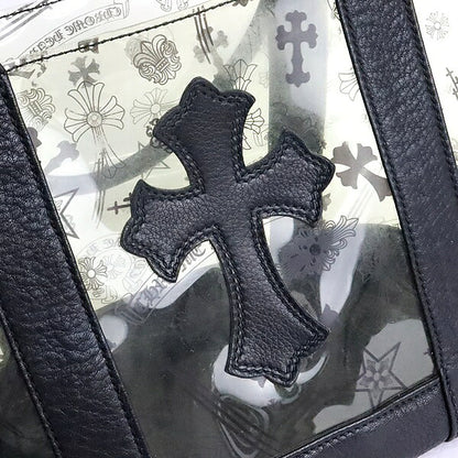 CHROME HEARTS Cross Patch PVC Leather Mini Tote Bag Black