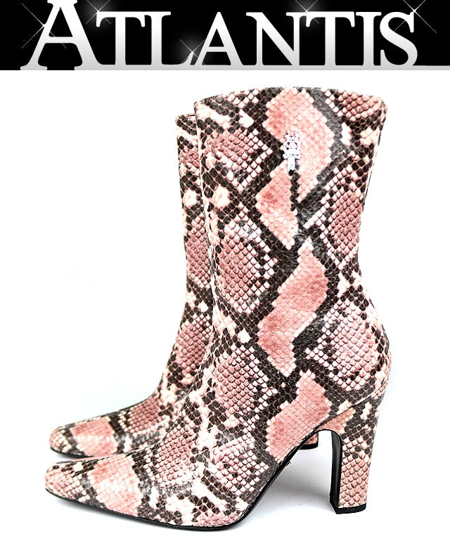 CHROME HEARTS SUGAR JONES Python Leather Boots Pink Size 39